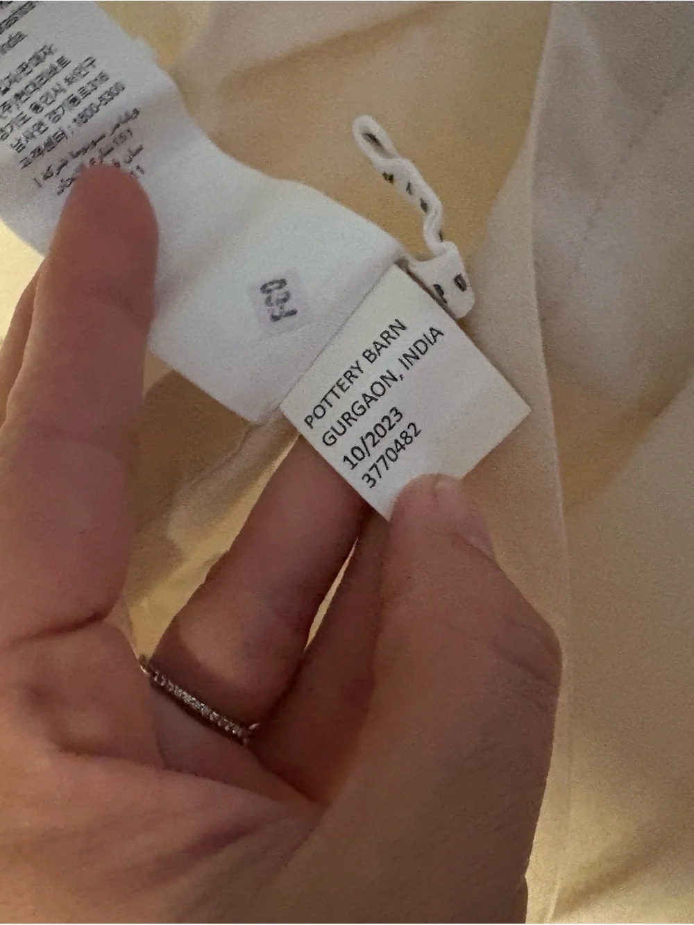 2 Pottery Barn GAUZE KING 36x20 Cream Fabric Care Tag Close-Up